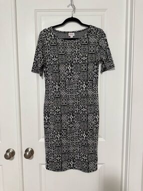 LuLaRoe Black and White Midi Dress with Tile Print